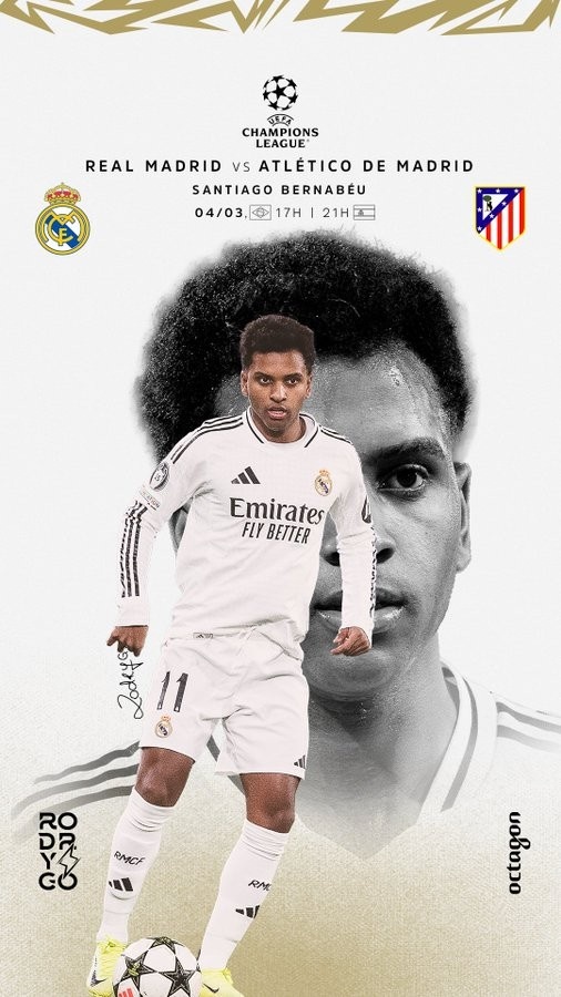 歐冠馬德里德比！羅德里戈曬個人海報：伯納烏見，HALA MADRID