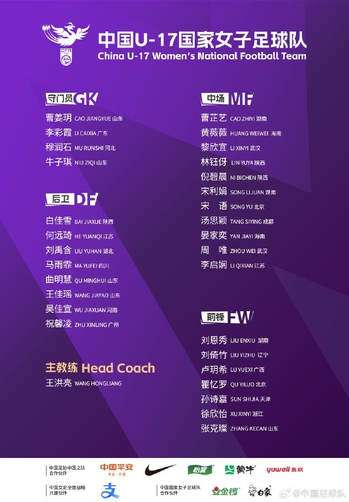 U17女足30人將在蘇州集訓(xùn)備戰(zhàn)世界杯，姜寧、朱挺擔(dān)任訓(xùn)練員